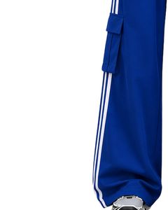 Pantalones Cargo de Pierna Ancha para Mujer, Color Azul Rey, Personalizados por el Fabricante, con Rayas Laterales Blancas, Cintura Alta, Corte Holgado, Estilo Urbano - Product Image 3
