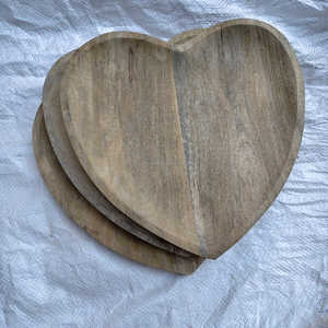 Natural Wood Serving <b>Tray</b> Heart Shape Wooden <b>Dinner</b> Plate Dessert Fruit Platter Dish Acacia Wood Luxury Snack <b>Tray</b> 10-inch - Product Image 2