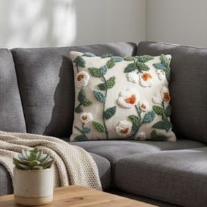 Floral Embroidered Cotton <b>Throw</b> <b>Pillow</b> Square Pastoral Style Washable Decorative Cushion Cover at Wholesale Price - Product Image 6