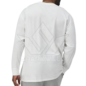 Men's Long Sleeve White Cotton T-<b>Shirt</b> Regular Fit O-Neck Casual Solid Knitted Jersey - Product Image 3