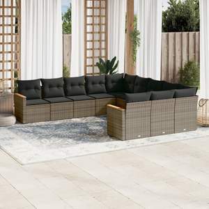 Conjunto de Sofás de Jardín Modulares Grandes de Mimbre Sintético Gris y Acero con Recubrimiento en Polvo, Muebles Modulares de Exterior de Alta Calidad - Product Image 1