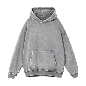 Blank Stone Wash Hoodie Customized 100% Cotton Fleece Men's Winter Vintage Sweatshirt Screen Printed Wholesale Rate - Product Image 4