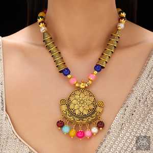 PRAO Premium Quality <b>Antique</b> Ethnic <b>Gold</b> Jewelry Set Includes Necklace and Earrings - Product Image 5