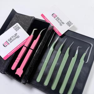 Ensemble de pinces professionnelles pour extensions de cils, en acier inoxydable rose, antistatiques, pinces de précision pour cils, droites, courbées, 45 degrés - Product Image 3