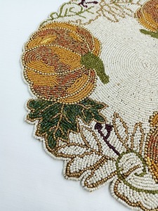 Elegant <b>Beaded</b> Floral <b>Placemat</b> with Pumpkin Motif Handmade Seed Bead Table Mat Autumn Harvest Thanksgiving Dining Decor - Product Image 4