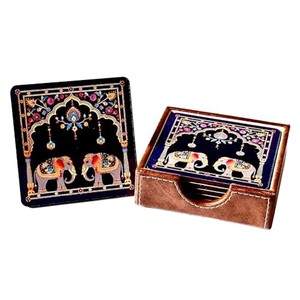 Ensemble de sous-verres en bois d'acacia peints à la main avec des motifs d'art chinois traditionnels - Écologique, pour usage au bureau, vente en gros - Product Image 3