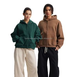 Custom Unisex Men's <b>Zip</b> up <b>Hoodie</b> Boxy Fit Hoodies Drop Shoulder Plain <b>Cropped</b> Embroidered logo Blank Luxury Zipper <b>Hoodie</b> - Product Image 6