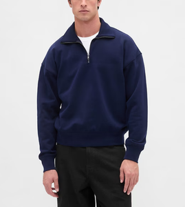 Wholesale Custom Logo Blank Drop Shoulders Oversized Half-<b>Zip</b> Sweatshirt Men Women French Terry 100% Cotton Winter Casual - Product Image 2