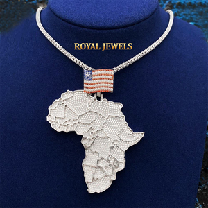 Collar con colgante de mapa de África y bandera con diamante de moissanita, color plata, joyería llamativa, regalo - Product Image 1