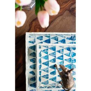 Plateau de service rectangulaire bleu en résine, motif Art Déco végétal, pour mariage - Product Image 5