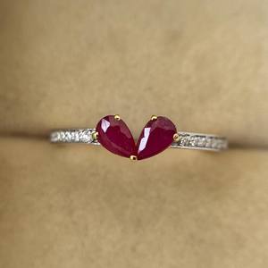 Élégante bague à deux pierres en rubis rouge, coupe poire, vintage, en argent sterling 925 plaqué or 14 carats, pour fiançailles et mariage - Product Image 5