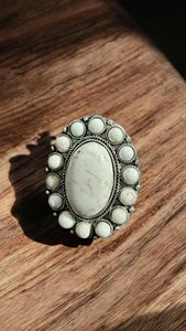 White Turquoise Statement <b>Ring</b> Western Cowgirl Oval <b>Adjustable</b> Silver Southwestern Jewelry for Women - Product Image 6