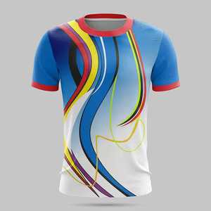 เสื้อฟุตบอลชายแบบซับลิเมชั่นสีน้ำเงินเหลืองไล่เฉดลายดาว ระบายเหงื่อได้ดี แขนสั้น คอกลม ชุดกีฬา - Product Image 5