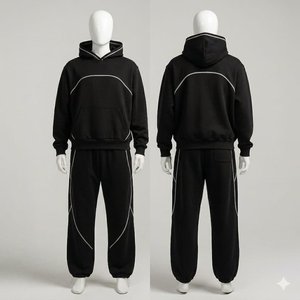 Survêtement unisexe à capuche imprimé couleur moutarde, longueur intégrale, en coton uni, décontracté, avec cordon de serrage et poches latérales, idéal pour l'été - Product Image 4