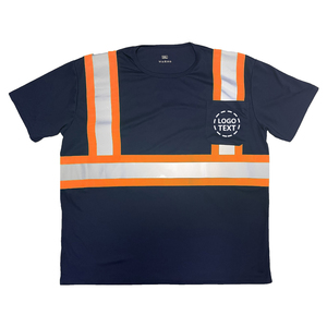 เสื้อยืดสะท้อนแสงสีกรมท่าสำหรับผู้ชาย แขนสั้น เสื้อทำงานแบบมองเห็นได้ชัดเจน มีกระเป๋าหน้าอกและพื้นที่สำหรับใส่โลโก้ - Product Image 3