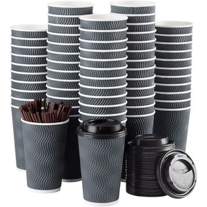 Set di 90 Bicchieri Monouso da 16 oz con Coperchi e Cannucce per Bevande Calde, Espresso e Tè, Marca Togo - Product Image 1
