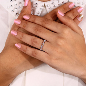 Anillo de cadena de eslabones de oro sólido de 14K para mujer, anillo de boda de eternidad completa de diamante cultivado en laboratorio, anillo de cadena de eslabones certificado IGI para mamá - Product Image 6