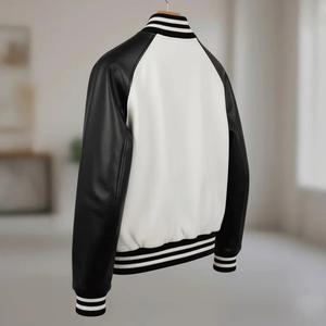 Veste universitaire unisexe personnalisée, col montant, coupe-vent, écologique, taille et logo personnalisables, couleurs noir et blanc, cadeau d'hiver - Product Image 3