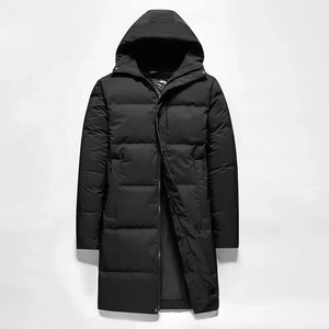 <b>Men's</b> <b>Long</b> Hooded Down Puffer Jacket Windproof Casual Winter <b>Coat</b> Thick Zipper Closure Solid <b>Black</b> <b>Men</b>’s <b>Long</b> Puffer Jacket - Product Image 1