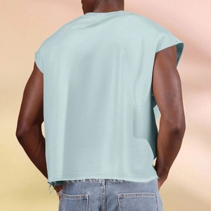Débardeur Homme Personnalisé en Gros, Col V Tricoté, Coupe Oversize, Couleur Unie, Style Décontracté, Bleu Clair - Product Image 2