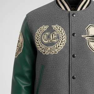 Chaqueta Varsity Premium para Deportes, Cuerpo de Lana, Mangas de Cuero Genuino, Logotipo Personalizado, Parches Bordados, Fabricación OEM - Product Image 4