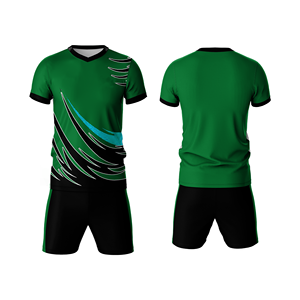 Ensemble de maillot de football sublimé à col en V pour homme, manches courtes, polyester, coupe athlétique, toutes saisons, imprimé noir et vert olive - Product Image 3