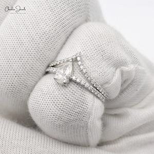 Anillo de Diamantes Apilables Chevron Más Vendido, Anillo de Diamantes Blancos con Corte de Pera de 7x4 mm, Juego de Anillos Combinables, Joyería de Boda para Novia, Venta al por Mayor - Product Image 5