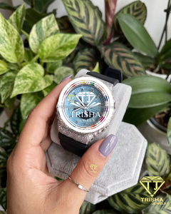 Montre Premium Iced Out avec cadran bleu, diamants Moissanite VVS et construction en argent sterling 925 - Product Image 1