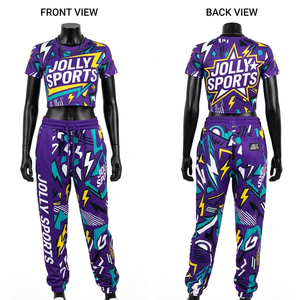 ชุดเซ็ตเสื้อครอปท็อปสีชมพูผ้าคอตตอนผสมสแปนเด็กซ์ 220 GSM พร้อมกางเกงคาร์โก้ ประดับด้วยคริสตัล  รับออกแบบโลโก้ด้วยการรีดร้อน ชุดสำหรับผู้หญิง - Product Image 5