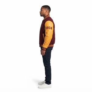 เสื้อแจ็คเก็ตวาร์ซิตี้ HBCU แบบพรีเมียมสั่งทำพิเศษ - สีแดงเลือดหมูผสมทอง ผ้าขนสัตว์ผสม 500GSM ปักลายเชนีล ซับในผ้าซาติน - Product Image 3