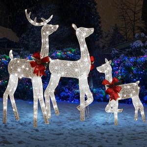 3-Piece Weather-Proof Lighted Christmas Reindeer Family Set 2D Outdoor Decorations 3 Christmas Ornaments Elegant Holiday - Product Image 3