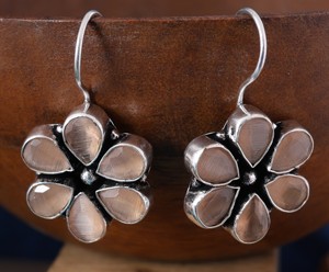 MOQ Available Champagne Cat Eye Stone Floral <b>Hook</b> <b>Earrings</b> for Women | Oxidized Silver Brass Boho Jewelry Supplier - Product Image 5