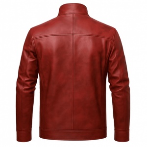 OEM Custom Vintage Winter Dyed Mandarin Collar Zipper Front Mens Red <b>pilot</b> Sporty Leather Bomber <b>Jacket</b> Waterproof Windproof - Product Image 2