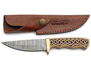 Handcrafted Damascus Steel Kitchen Utility Carving <b>Knife</b> Carved <b>Bone</b> <b>Handle</b> Sheath - Product Image 5