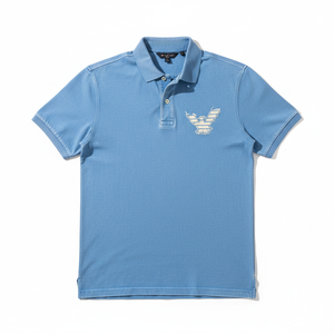Camisa de Manga Corta Azul Claro para Hombre con Logotipo de Águila Bordado, Corte Regular, Informal, Transpirable, Lona 100% Algodón - Product Image 1