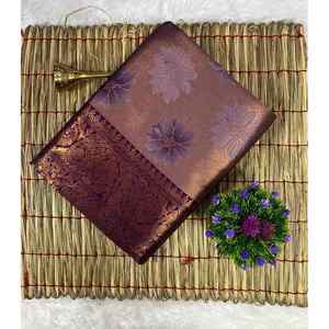 ผ้าส่าหรีผ้าไหมผ้าส่าหรีทอจากผ้าทอสีน้ำตาล - Product Image 1