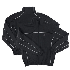 Zip Soft Shell Crinkle Track Pants 2 Piece Set Men Streetwear Piping Elastic Cuffs Unisex Polyester Windbreaker Hooded - Product Image 2