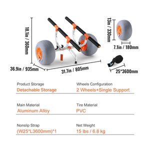 Carrello per Kayak Pieghevole a 12 Ruote con Larghezza Regolabile, Capacità di Carico 350 Lb, per Canoe da 6.69"-17.32" - Product Image 5