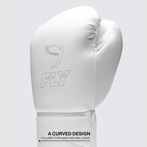 Gants de boxe d'entraînement en cuir véritable blancs avec logo personnalisé Pro X Fly Sparring, fermeture à lacets pour la poignet, pour la gym - Product Image 4