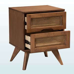 Table de chevet 2 tiroirs finition marron noyer Meubles de chambre à coucher en rotin synthétique tissé - Product Image 2