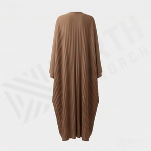 Pleated Abaya <b>Bell</b> Sleeves For Women Islamic Modest Wedding Clothing Silk Polyester Floor Length Elegant Design Custom Size - Product Image 2
