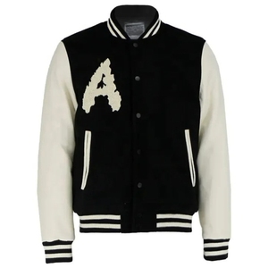 OEM Unisex High Quality Black for Waterproof Varsity Jacket Winter Stand Collar <b>Covered</b> <b>Button</b> Front Casual Baseball Style - Product Image 1