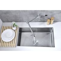 Robinet de cuisine mural Moen pour remplir les casseroles, finition nickel brossé, mitigeur à poignée unique en laiton, design classique, installation 1 trou