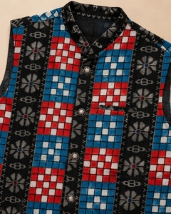 Veste Nehru traditionnelle indienne pour homme, sans manches, imprimée, avec motifs floraux argentés et motifs imprimés en forme de boîte. - Product Image 5