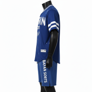 Ensemble de shorts de baseball pour hommes en tissu maille polyester durable, léger, bleu, tenue d'entraînement, impression de logo personnalisée pour ensemble de shorts homme - Product Image 3