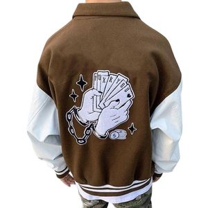 Nouvelle arrivée : Blouson universitaire personnalisé pour homme, marron et crème, avec logo brodé et motifs de patchs, style preppy, pour l'automne - Product Image 5