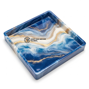 Luxury Square Blue Resin Storage <b>Tray</b> Gold Vein Ocean Marble Effect Decorative Platter for Coffee <b>Table</b> & Modern Home Decor - Product Image 1