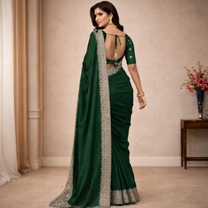 Nouvelle Collection : Saree Indien Moderne en Georgette pour Femme, Broderie Zari, Longueur Ras du Sol, Idéal Diwali/Mariage/Fête, Infroissable et Séchage Rapide - Product Image 1
