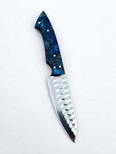 Outil de cuisine artisanal en acier inoxydable avec manche en résine bleue, décoration culinaire - Product Image 4