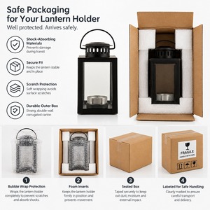 <b>Black</b> Steel <b>Lantern</b> <b>With</b> Tealight <b>Candle</b> Holder Portable Home Decoration - Product Image 4